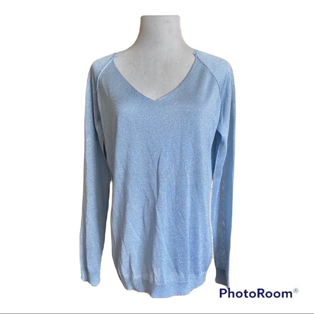 Not Shy baby blue lightweight sparkly sweater M